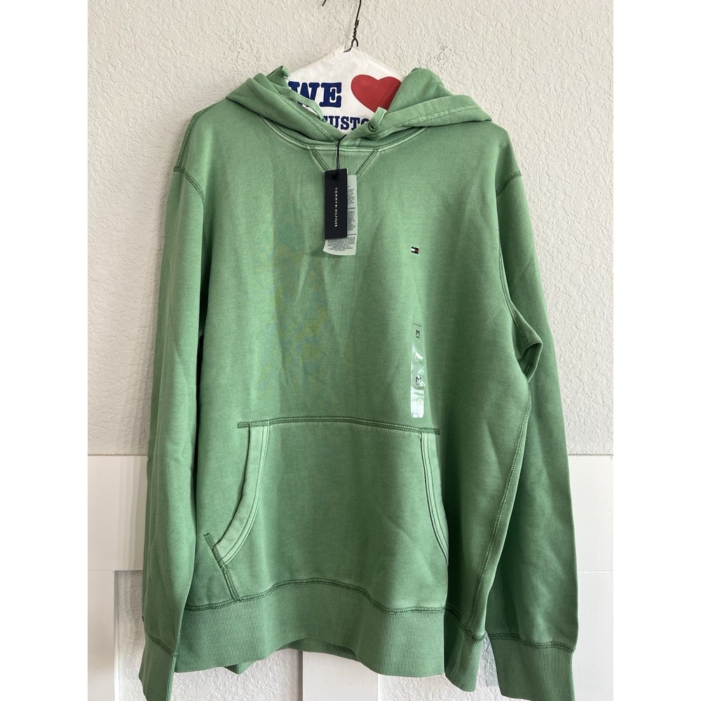 Tommy Hilfiger Hoodie Mens Medium Green Pullover Sweatshirt XM07361 Logo NEW